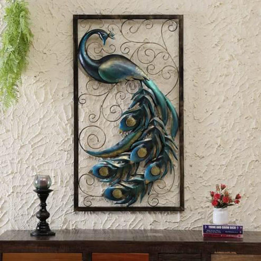 Vertical Framed Peacock Metal Wall Art for Living Room (24 x 42 Inches)-Metal Wall Decor by Hansart Total Wall Coverage Area: 24 x 42 Inches Made of Premium-Quality Iron Metal Perfect for your living room, bedroom, hall, office reception, guest room, and hotel reception The product is packed by professionals for safe delivery Designed to make your home look complete "Hansart Made In India because India itself is an art".