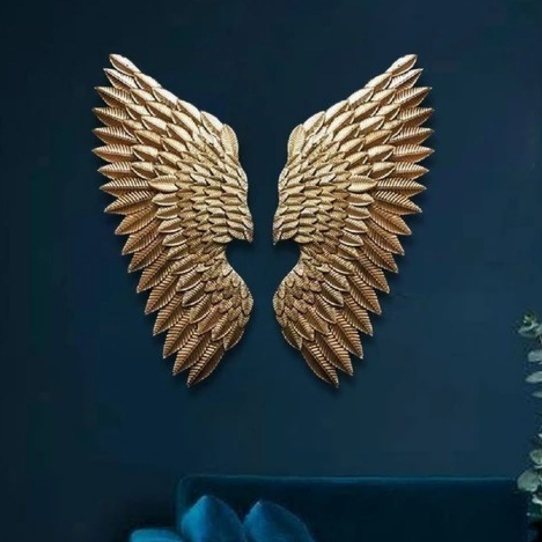 Angel Wings Metal Wall Art-Made of Premium-Quality Iron Metal Anti-rust powder coating used for long lasting finish Comes as a pair Approx Size mentioned for each wing - 48 Inches Height; 18 Inches Width Hanging Mechanism included Caring Instructions: Convenient Cleaning With Dry Cloth Perfect for your living room, bedroom, hall, office reception, guest room, and hotel reception The product is packed by professionals for safe delivery  Designed to make your home look complete