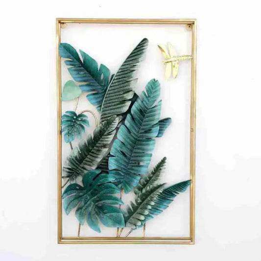 Framed Beauty Leaves with Golden Butterfly Metal Wall Art (25 x 50 Inches)