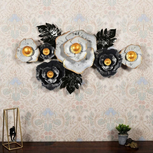 Black N White Flowery Wall Décor (39 x 21 Inches)-Home Decoration-Hansart-Metallic Nature Wall Decor by Hansart-Made of Premium-Quality Iron Metal Perfect for your living room, bedroom, hall, office reception, guest room, and hotel reception-The product is packed by professionals for safe delivery-Designed to make your home look complete-"Hansart Made In India because India itself is an art".