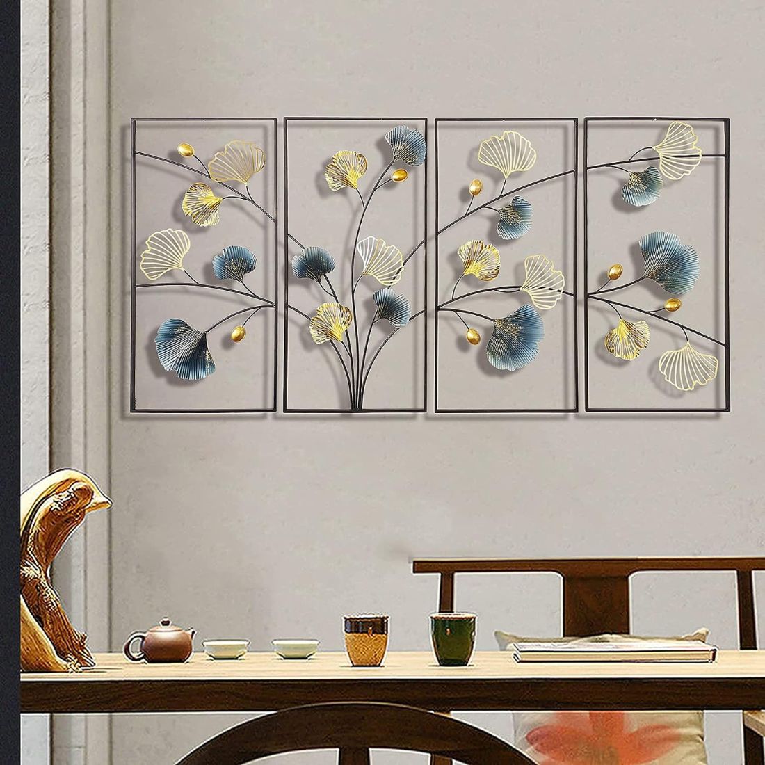 Set of 4 Framed Nature Leaves Metal Wall Art (60 x 27 Inches)