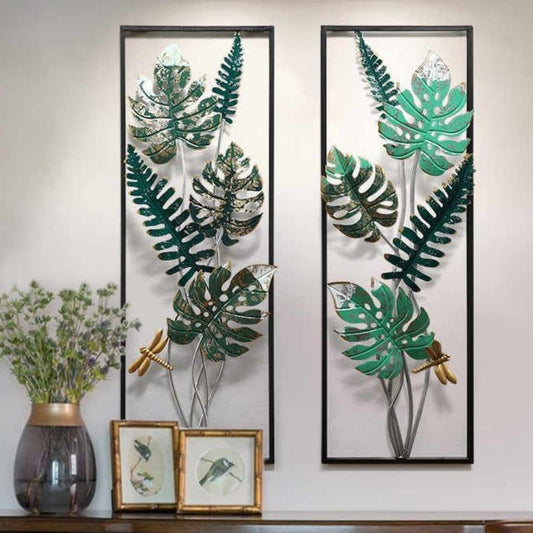 Palm Leaf Double Vertical Frame Metal Wall Art (12 x 36 Inches)-abstract wall art-Hansart-abstract metal wall art-Made of Premium-Quality Iron Metal-Perfect for your living room, bedroom, hall, office reception, guest room, and hotel reception-The product is packed by professionals for safe delivery Designed to make your home look complete-"Hansart Made In India because India itself is an art".