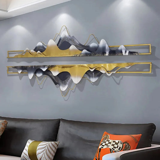 Black and Golden Mountain Mirage Metal Wall Art (52 x 22 Inches)