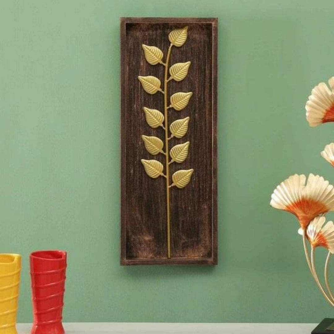 Titan Metallic Leaves Art on MDF Board (20 x 8 Inches)-Home Decoration-Metal Wall Decor by Hansart Made of Premium-Quality Iron Metal Perfect for your living room, bedroom, hall, office reception, guest room, and hotel reception The product is packed by professionals for safe delivery Designed to make your home look complete "Hansart Made In India because India itself is an art".