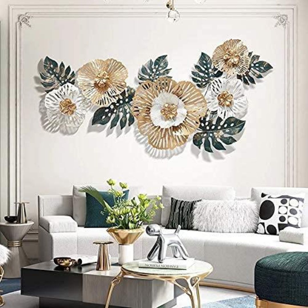 Riyo Color Flowery Metal Wall Art for Living Room (50 x 25 Inches)-abstract wall art-Hansart-abstract metal wall art-Made of Premium-Quality Iron Metal-Perfect for your living room, bedroom, hall, office reception, guest room, and hotel reception-The product is packed by professionals for safe delivery Designed to make your home look complete-"Hansart Made In India because India itself is an art".