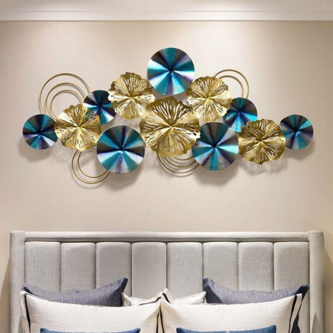 Hansart Special Blue N Golden Metal Wall Art (50.5 x 22 Inches)-Home Decoration-Hansart-abstract metal wall art-Made of Premium-Quality Iron Metal-Perfect for your living room, bedroom, hall, office reception, guest room, and hotel reception-The product is packed by professionals for safe delivery Designed to make your home look complete-"Hansart Made In India because India itself is an art".