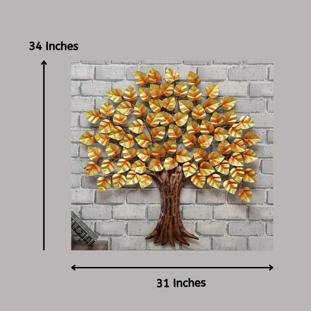 Heart Shaped Golden Leaves Wall Tree For Guest Room (31 x 34 Inches)-Home Decoration-Metal Wall Tree by Hansart Made of Premium-Quality Iron Metal Perfect for your living room, bedroom, hall, office reception, guest room, and hotel reception The product is packed by professionals for safe delivery Designed to make your home look complete "Hansart Made In India because India itself is an art".