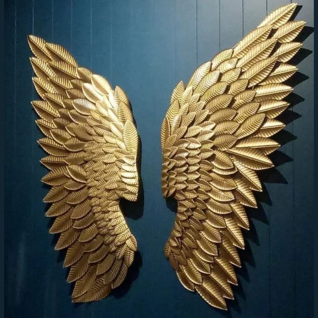 Angel Wings Metal Wall Art-Made of Premium-Quality Iron Metal Anti-rust powder coating used for long lasting finish Comes as a pair Approx Size mentioned for each wing - 48 Inches Height; 18 Inches Width Hanging Mechanism included Caring Instructions: Convenient Cleaning With Dry Cloth Perfect for your living room, bedroom, hall, office reception, guest room, and hotel reception The product is packed by professionals for safe delivery  Designed to make your home look complete