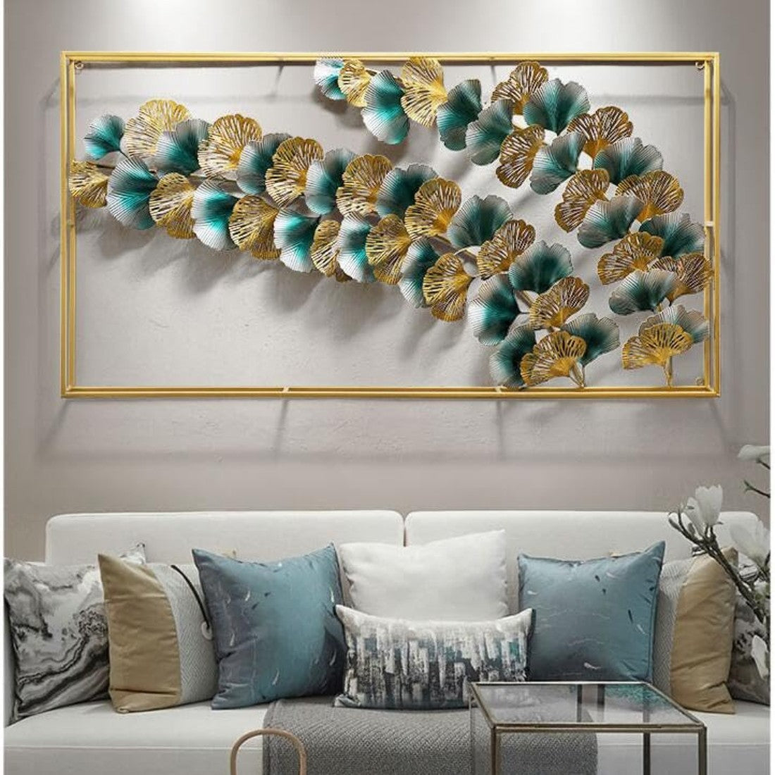 Leafy Luxury Framed Metal Wall Art (50 x 25 Inches)