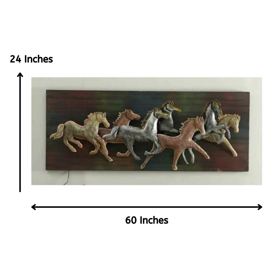 7 Horses Running On Panel Wall Art (60 x 24 Inches)-Home Decoration-Hansart-Metal Wall Decor by Hansart-Horses wall decor art-Made of Premium-Quality Iron Metal Perfect for your living room, bedroom, hall, office reception, guest room, and hotel reception The product is packed by professionals for safe delivery Designed to make your home look complete "Hansart Made In India because India itself is an art".