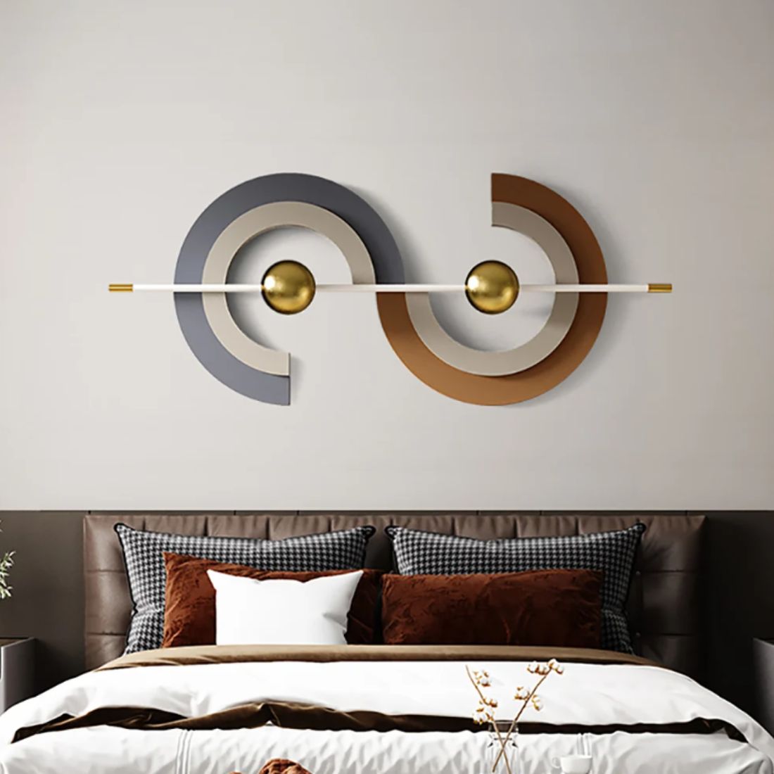 Geometric Harmony in Gold and Grey Metal Wall Art (48 x 18 Inches)