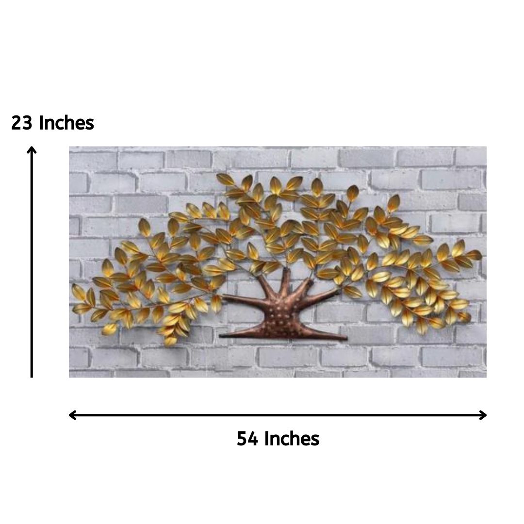 Metal Nano Tree Wall Art With Golden Leaves (54 x 25 Inches)-Home Decoration-Metal Wall Tree by Hansart Made of Premium-Quality Iron Metal Perfect for your living room, bedroom, hall, office reception, guest room, and hotel reception The product is packed by professionals for safe delivery Designed to make your home look complete "Hansart Made In India because India itself is an art".