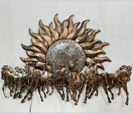 Experience the beauty and elegance of nature with Hansart Special 7 Horses with Sun Metal Wall Art. This masterpiece features seven galloping horses surrounded by a stunning sun design, all crafted from high-quality metal. Measuring at 55 x 34 inches, this artwork adds a touch of grace and grandeur to any room.