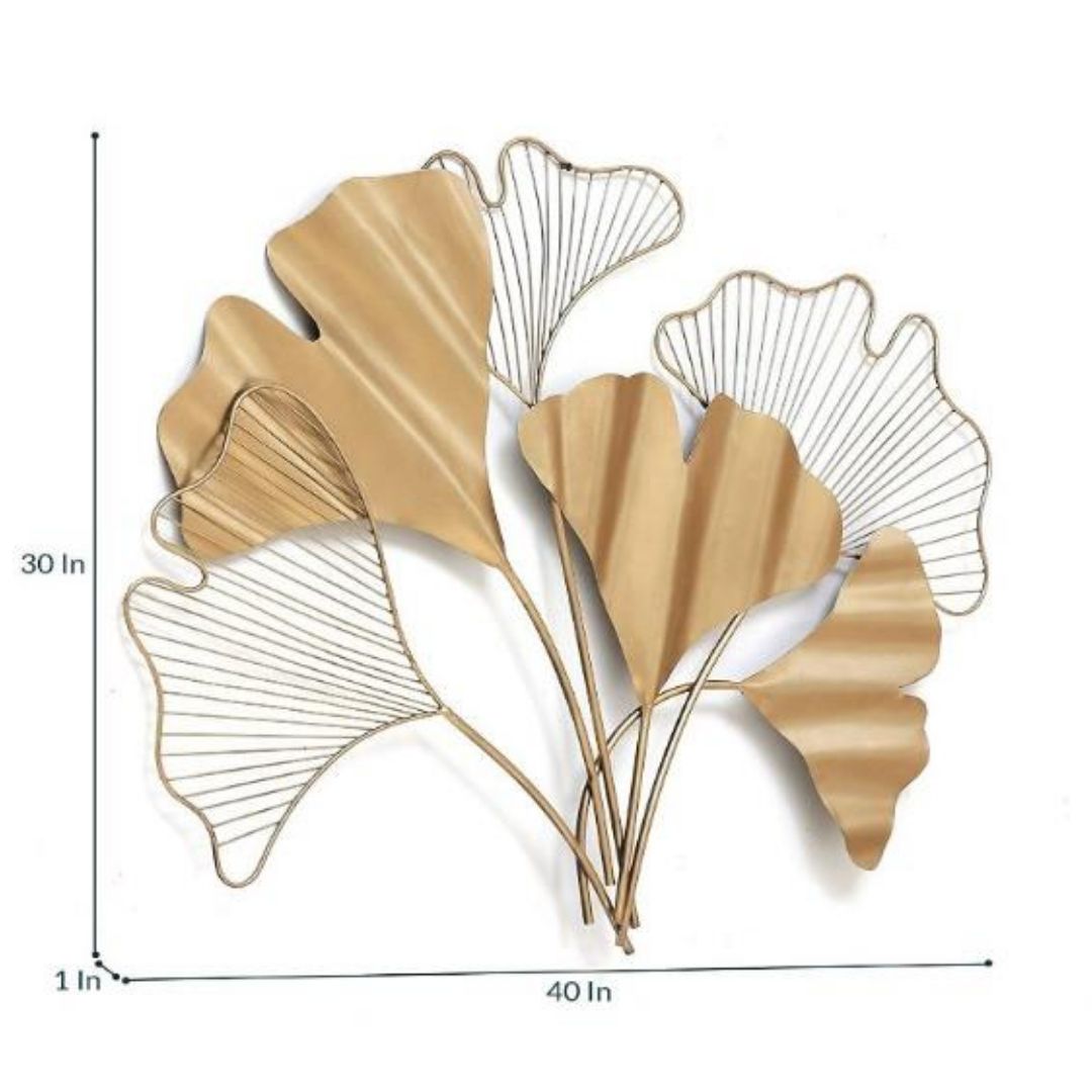 Golden 6 Zingo Leaf Wall Art for Bed Room (30 x 40 Inches)-Home Decoration-Hansart-Metallic Nature Wall Decor by Hansart-Made of Premium-Quality Iron Metal Perfect for your living room, bedroom, hall, office reception, guest room, and hotel reception-The product is packed by professionals for safe delivery-Designed to make your home look complete-"Hansart Made In India because India itself is an art".