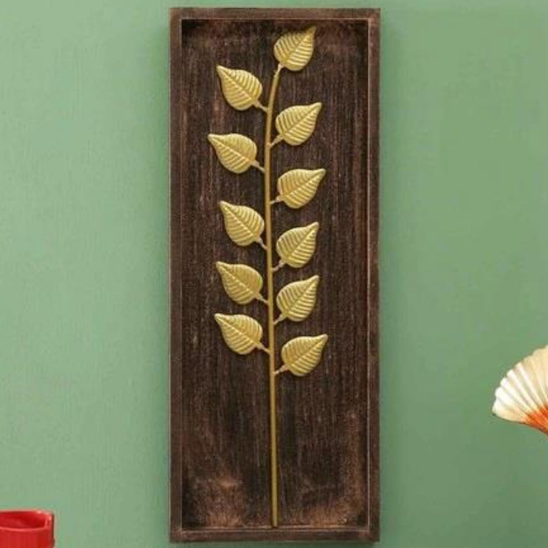 Titan Metallic Leaves Art on MDF Board (20 x 8 Inches)-Home Decoration-Metal Wall Decor by Hansart Made of Premium-Quality Iron Metal Perfect for your living room, bedroom, hall, office reception, guest room, and hotel reception The product is packed by professionals for safe delivery Designed to make your home look complete "Hansart Made In India because India itself is an art".