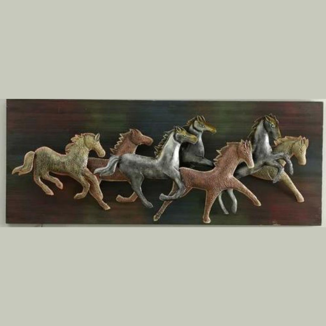 7 Horses Running On Panel Wall Art (60 x 24 Inches)-Home Decoration-Hansart-Metal Wall Decor by Hansart-Horses wall decor art-Made of Premium-Quality Iron Metal Perfect for your living room, bedroom, hall, office reception, guest room, and hotel reception The product is packed by professionals for safe delivery Designed to make your home look complete "Hansart Made In India because India itself is an art".