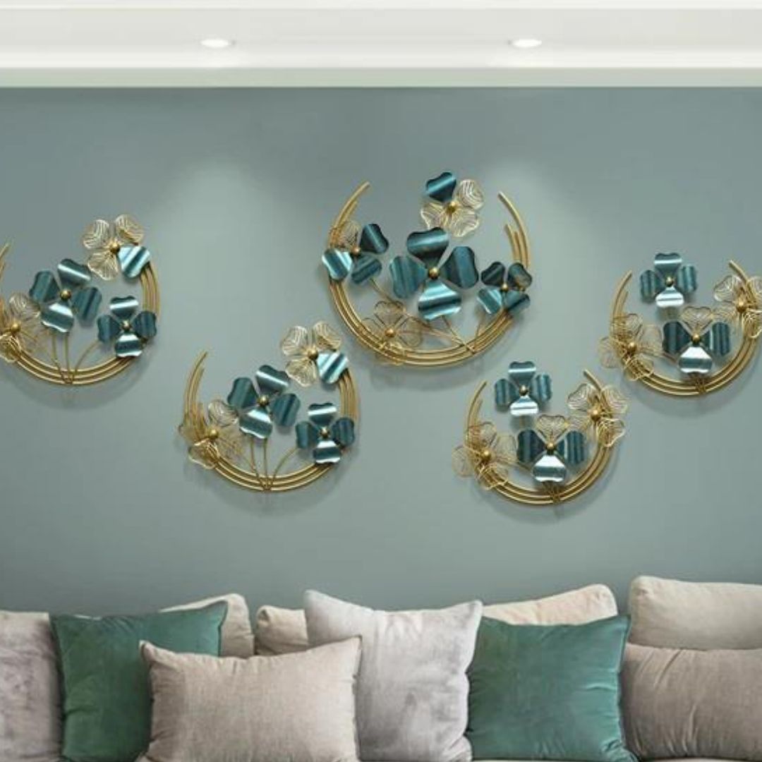 5 Clover Flower Metal Wall Art For Living Room (21, 17, 13 Inches Dia.)-Home Decoration-Hansart-abstract metal wall art-Made of Premium-Quality Iron Metal-Perfect for your living room, bedroom, hall, office reception, guest room, and hotel reception-The product is packed by professionals for safe delivery Designed to make your home look complete-"Hansart Made In India because India itself is an art".