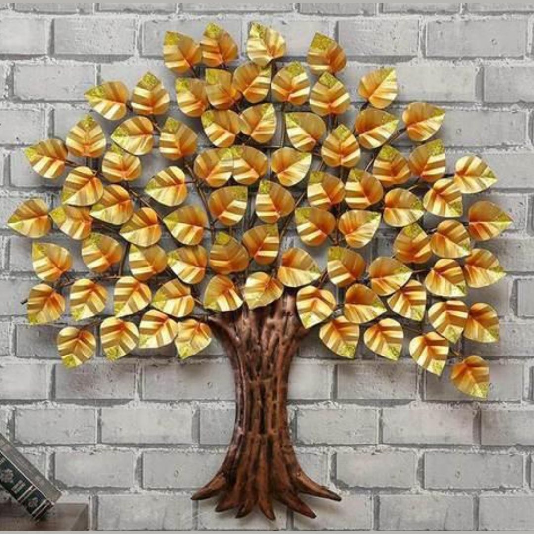 Heart Shaped Golden Leaves Wall Tree For Guest Room (31 x 34 Inches)-Home Decoration-Metal Wall Tree by Hansart Made of Premium-Quality Iron Metal Perfect for your living room, bedroom, hall, office reception, guest room, and hotel reception The product is packed by professionals for safe delivery Designed to make your home look complete "Hansart Made In India because India itself is an art".