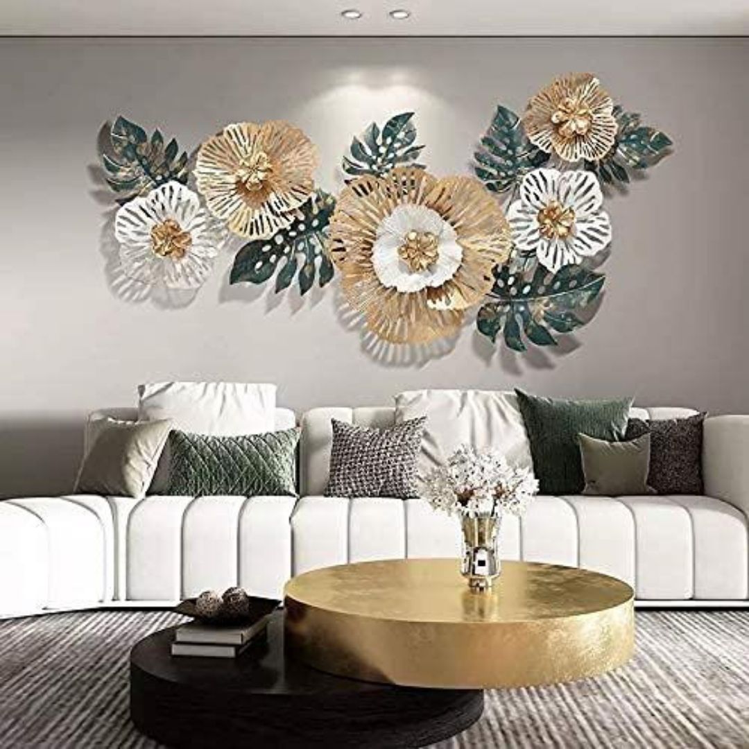 Riyo Color Flowery Metal Wall Art for Living Room (50 x 25 Inches)-abstract wall art-Hansart-abstract metal wall art-Made of Premium-Quality Iron Metal-Perfect for your living room, bedroom, hall, office reception, guest room, and hotel reception-The product is packed by professionals for safe delivery Designed to make your home look complete-"Hansart Made In India because India itself is an art".