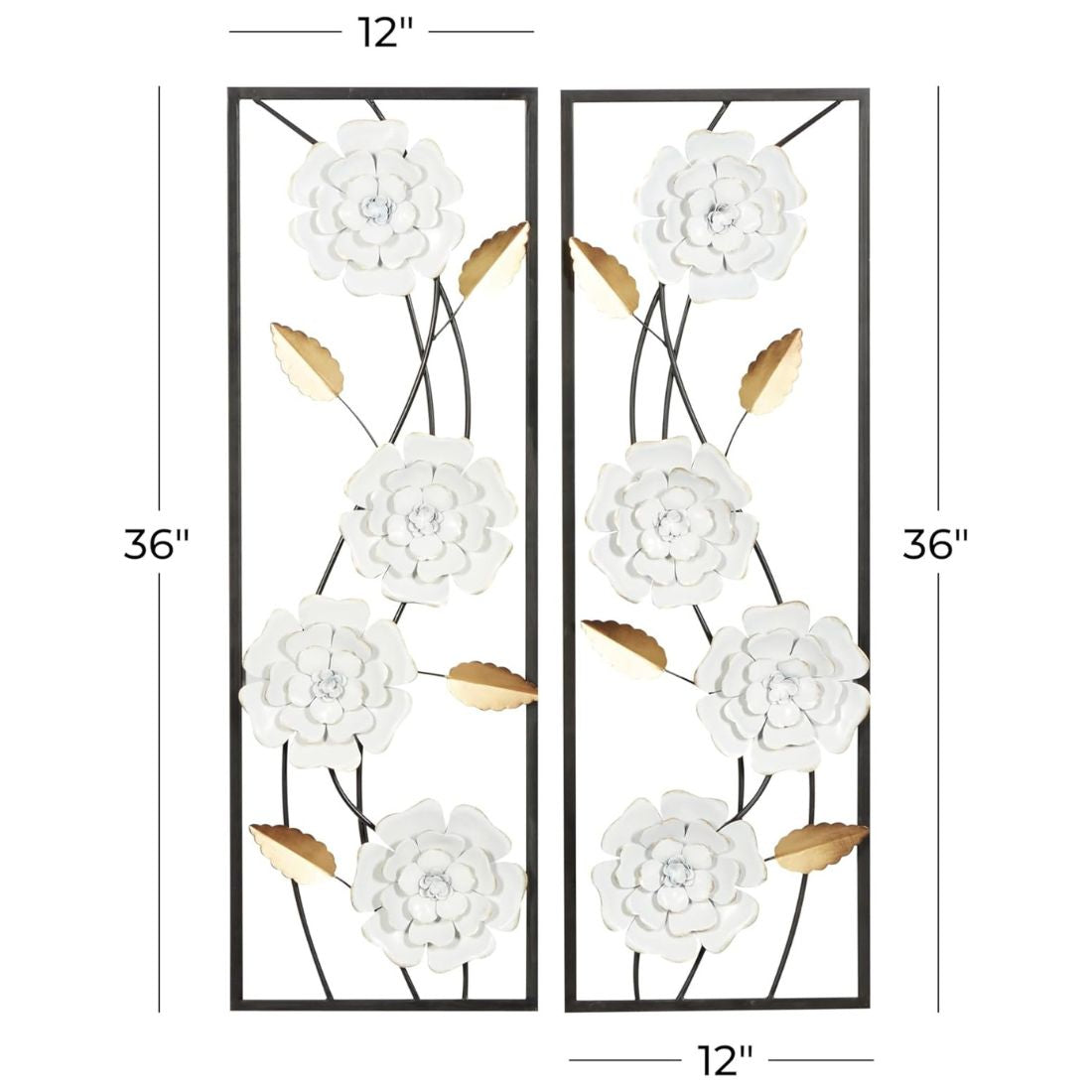 Set of 2 White Blooming Beauty Frames Nature Metal Wall Art (12 x 36 Inches)