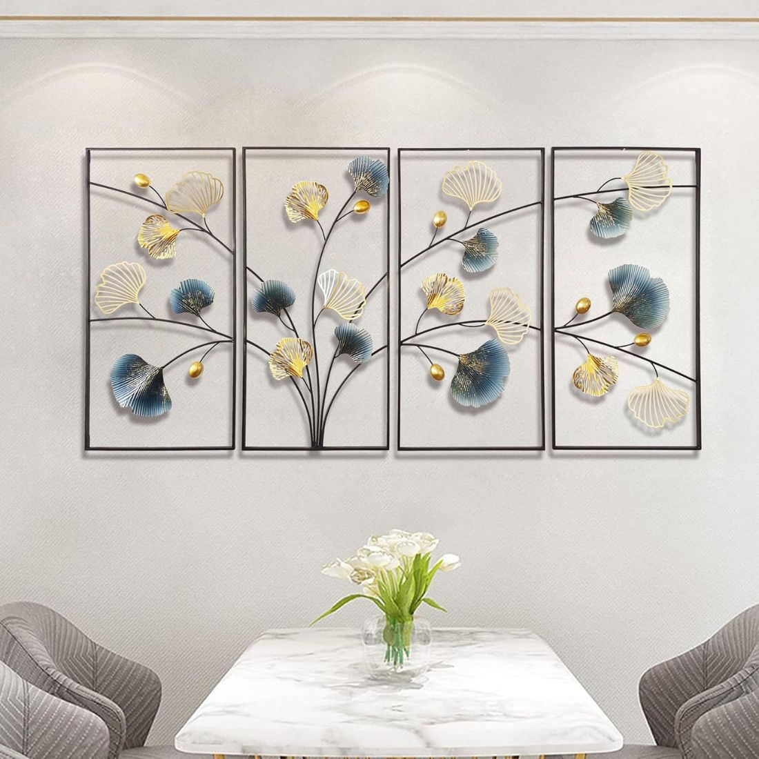 Set of 4 Framed Nature Leaves Metal Wall Art (60 x 27 Inches)