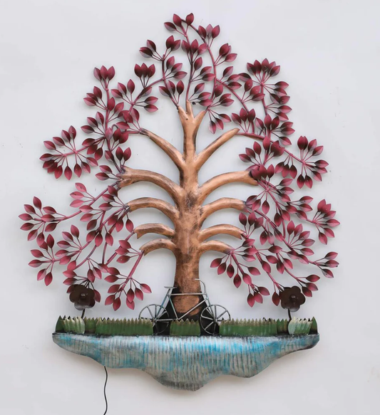 Handcrafted Cycle Tree Metal Wall Art for living room (36 x 42 Inches)