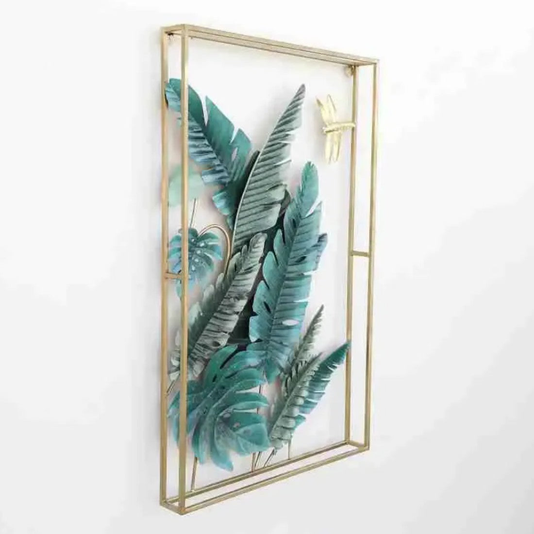 Framed Beauty Leaves with Golden Butterfly Metal Wall Art (25 x 50 Inches)