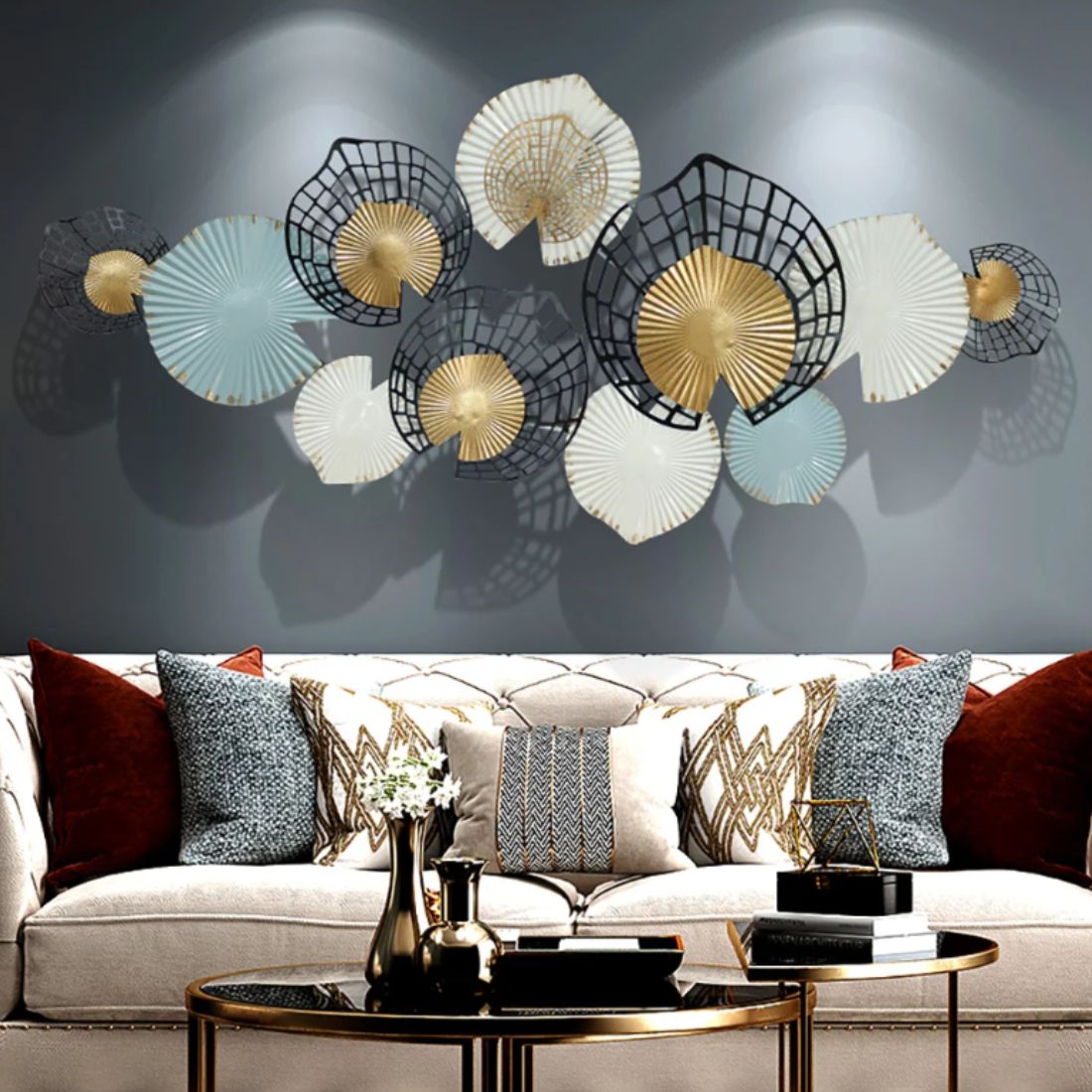 Leafy Circles Elegant Metal Wall Art (48 x 26 Inches)