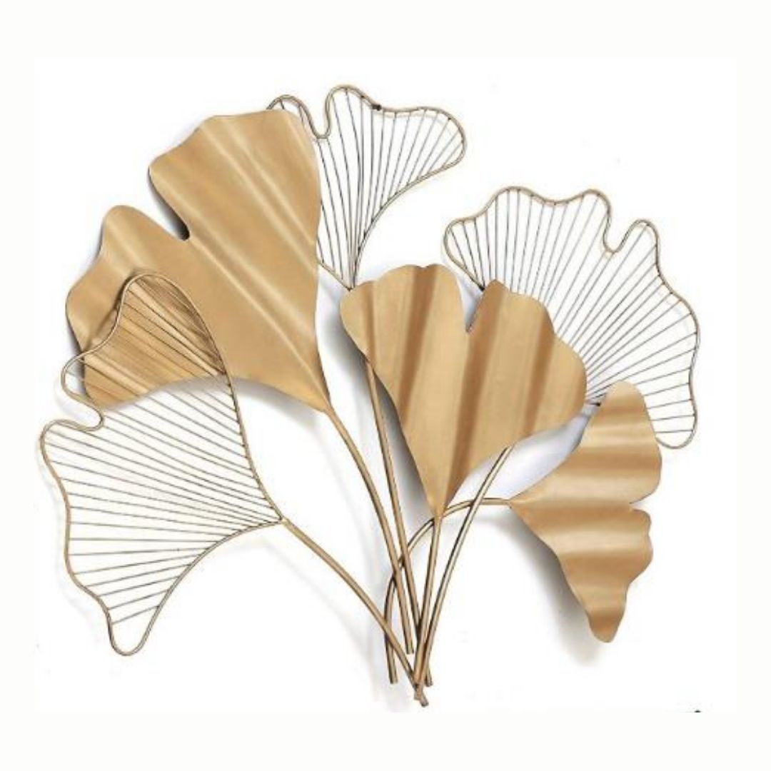 Golden 6 Zingo Leaf Wall Art for Bed Room (30 x 40 Inches)-Home Decoration-Hansart-Metallic Nature Wall Decor by Hansart-Made of Premium-Quality Iron Metal Perfect for your living room, bedroom, hall, office reception, guest room, and hotel reception-The product is packed by professionals for safe delivery-Designed to make your home look complete-"Hansart Made In India because India itself is an art".