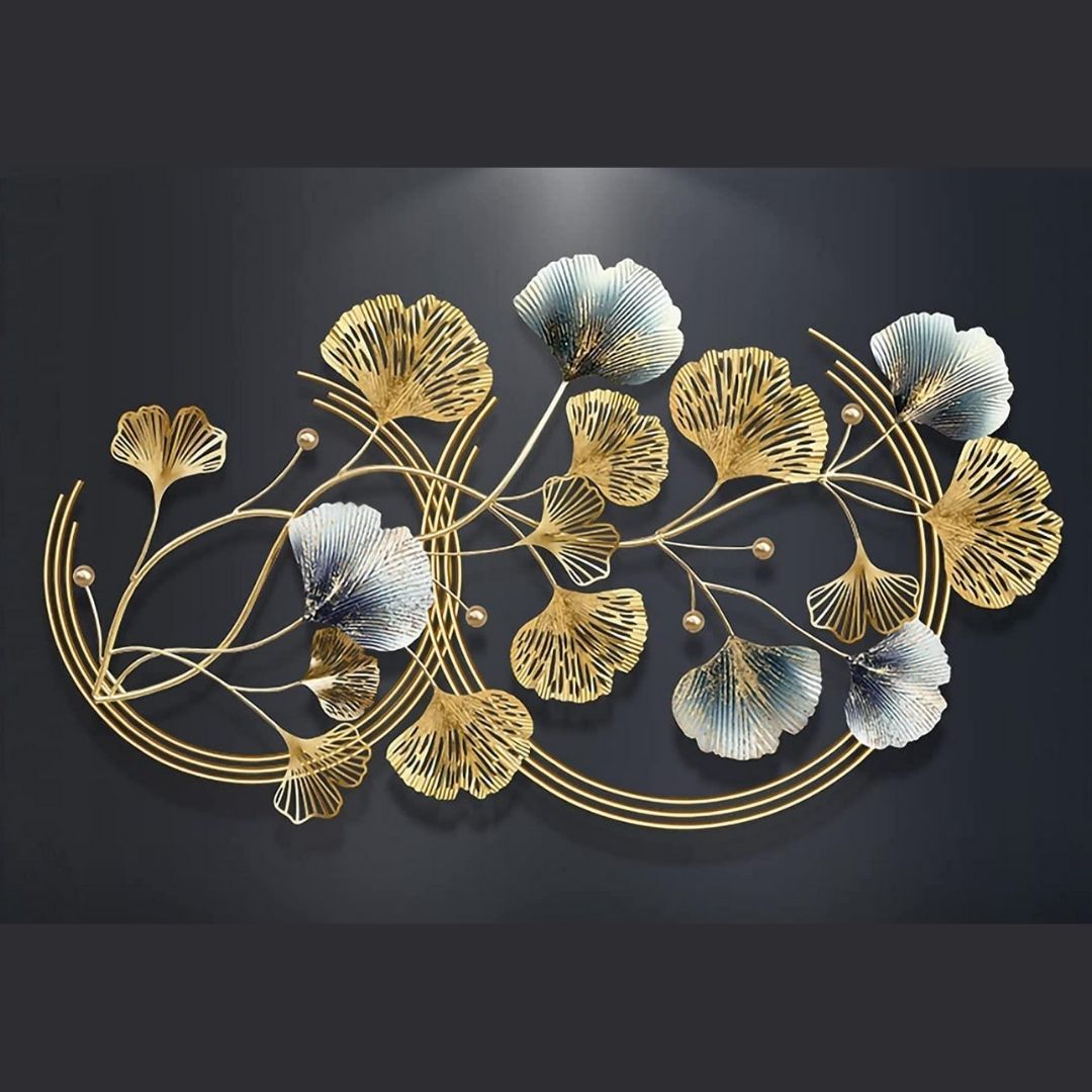 Hansart Special Double Round with Leaves Metal Wall Art (48 x 28 Inches)-abstract wall art-Hansart-abstract metal wall art-Made of Premium-Quality Iron Metal-Perfect for your living room, bedroom, hall, office reception, guest room, and hotel reception-The product is packed by professionals for safe delivery Designed to make your home look complete-"Hansart Made In India because India itself is an art".