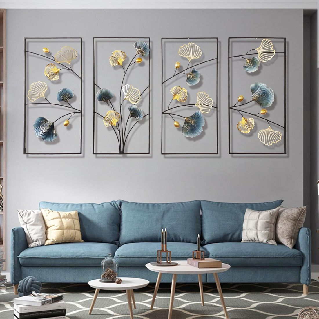 Set of 4 Framed Nature Leaves Metal Wall Art (60 x 27 Inches)