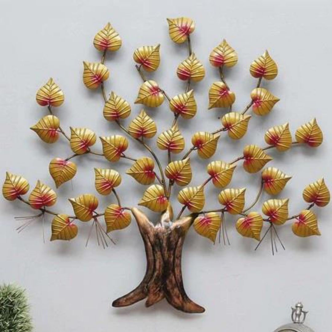 Hansart Special Peepal Golden Leaves Tree Metal Wall Art (29 x 26 Inches)-Home Decoration-Metal Wall Tree by Hansart Made of Premium-Quality Iron Metal Perfect for your living room, bedroom, hall, office reception, guest room, and hotel reception The product is packed by professionals for safe delivery Designed to make your home look complete "Hansart Made In India because India itself is an art".