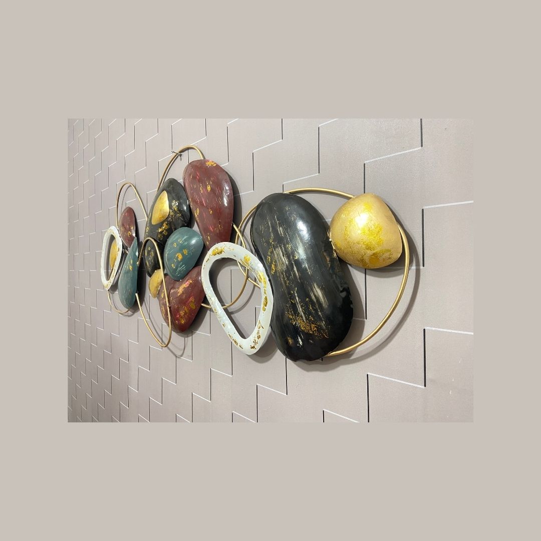 Modern Zara Pebbles Metal Wall Art for Living Room or a Reception (51x23 Inches)-Home Decoration-Hansart-abstract metal wall art-Made of Premium-Quality Iron Metal-Perfect for your living room, bedroom, hall, office reception, guest room, and hotel reception-The product is packed by professionals for safe delivery Designed to make your home look complete-"Hansart Made In India because India itself is an art".