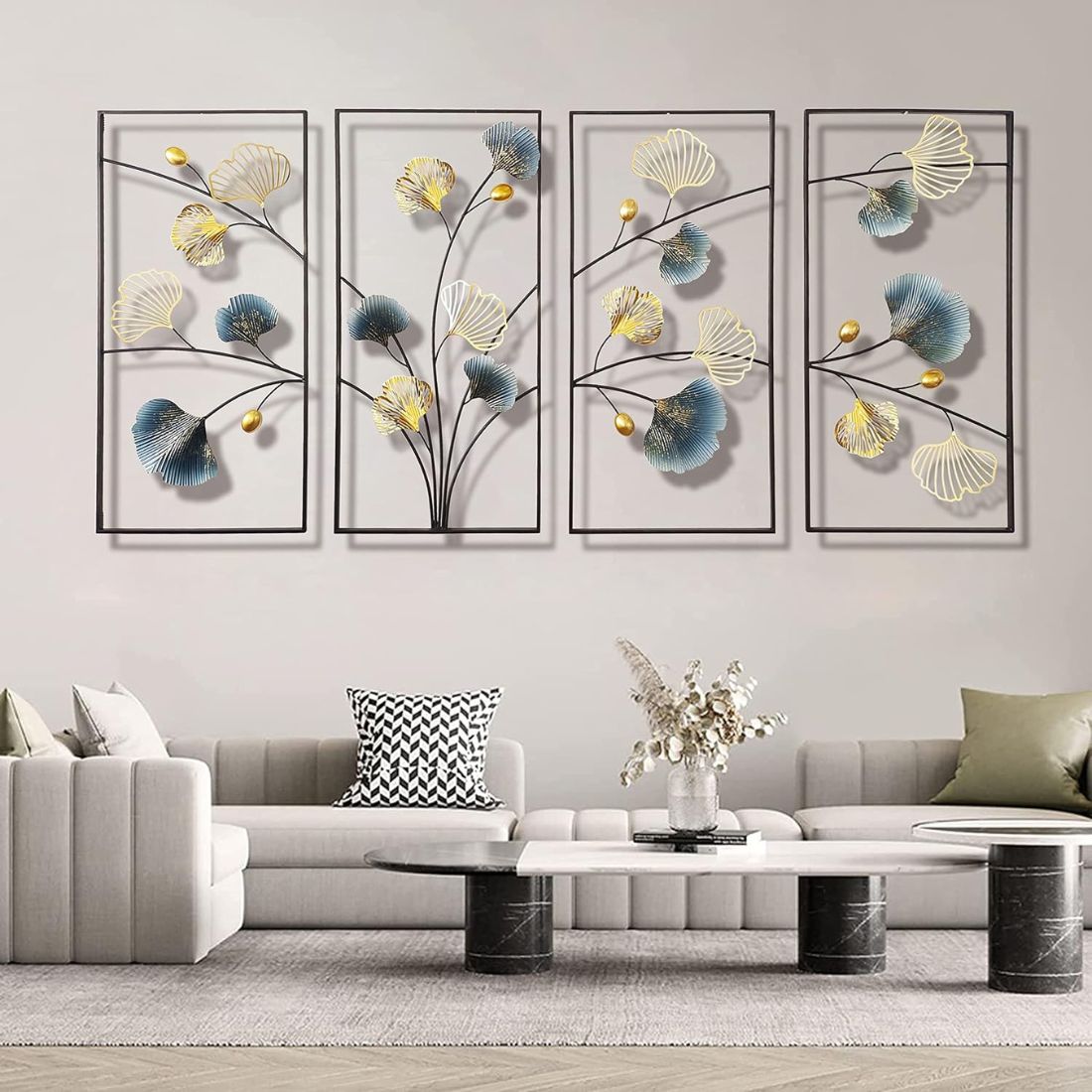 Set of 4 Framed Nature Leaves Metal Wall Art (60 x 27 Inches)