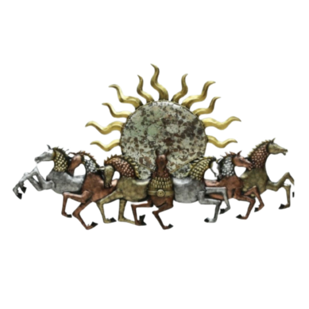 48 Inches 7 Horses with Sun Metal Wall Art