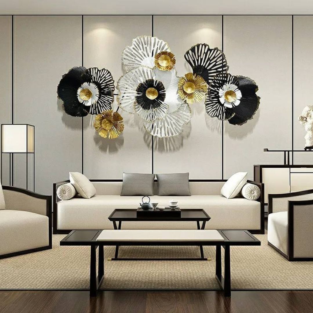 This modern wall art is crafted with premium-quality iron metal, giving it stylish strength and durability. Its dimensions of 51 x 27 inches make it an ideal addition to living rooms, bedrooms, and entryways. Its sophisticated Golden black and white finish adds a luxurious touch to any space. Bring modern art to your living spaces with this stylish golden, black and white metal wall art - perfect for any room. With our included hanging mechanism, you'll be able to display your art with ease.